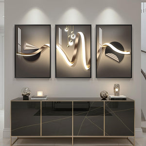 Large Framed Modern Luxury Black and Gold Contemporary Geometric Abstract Wall Art for Living Room Set of 3