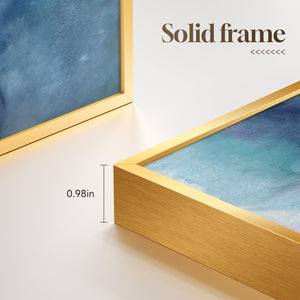 Large Framed Luxury Elegant Modern Blue Gold Abstract Wall Art for Living Room Set of 3