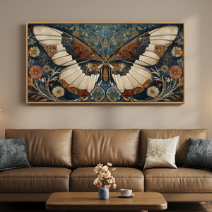 Extra Large Framed Retro Vintage Rustic Butterfly Wall Art for Living Room