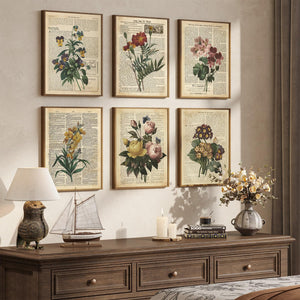 Framed Vintage Rustic Farmhouse Floral Botanical Wall Art for Living Room Set of 6