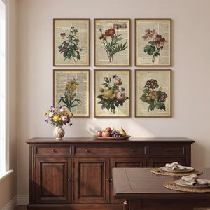 Framed Vintage Rustic Farmhouse Floral Botanical Wall Art for Living Room Set of 6