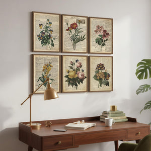 Framed Vintage Rustic Farmhouse Floral Botanical Wall Art for Living Room Set of 6