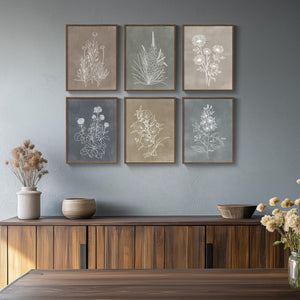 Framed Neutral Boho Botanical Modern Farmhouse Vintage Floral Wall Art for Living Room Set of 6