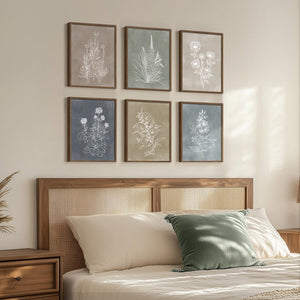 Framed Neutral Boho Botanical Modern Farmhouse Vintage Floral Wall Art for Living Room Set of 6