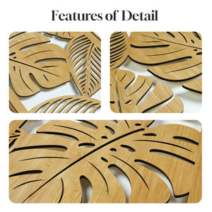 Large Framed Boho Cutout Carved Wood 3D Textured Neutral Botanical Wall Art for Living Room Set of 3
