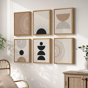 Framed Boho Modern Minimalist Neutral Geometric Abstract Wall Art for Living Room Set of 6
