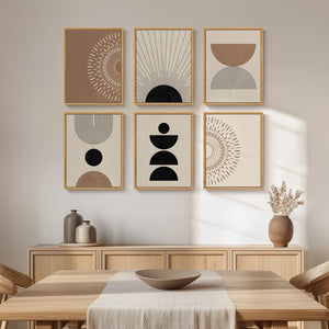 Framed Boho Modern Minimalist Neutral Geometric Abstract Wall Art for Living Room Set of 6