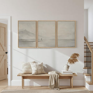 Framed Christian Jesus Leaves the 99 Sheep Neutral Beige Minimalist Canvas Wall Art Prints Set of 3