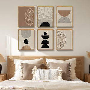 Framed Boho Modern Minimalist Neutral Geometric Abstract Wall Art for Living Room Set of 6