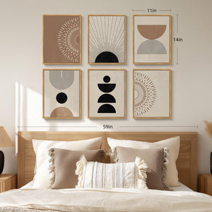 Framed Boho Modern Minimalist Neutral Geometric Abstract Wall Art for Living Room Set of 6