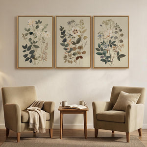 Framed Rustic Modern Farmhouse Neutral Floral Botanical Wall Art for Living Room Set of 3