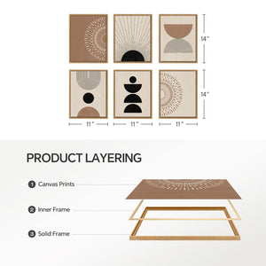 Framed Boho Modern Minimalist Neutral Geometric Abstract Wall Art for Living Room Set of 6