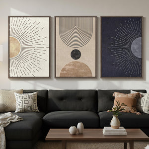 Large Framed Boho Neutral  Modern Minimalist Abstract Wall Art for Living Room Set of 3