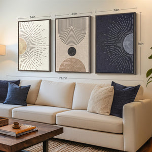Large Framed Boho Neutral  Modern Minimalist Abstract Wall Art for Living Room Set of 3