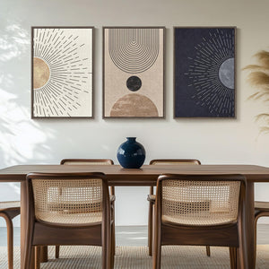 Large Framed Boho Neutral  Modern Minimalist Abstract Wall Art for Living Room Set of 3