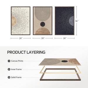 Large Framed Boho Neutral  Modern Minimalist Abstract Wall Art for Living Room Set of 3