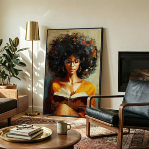 Framed Colorful African American Black Girl Portrait  Modern Wall Art for Living Room