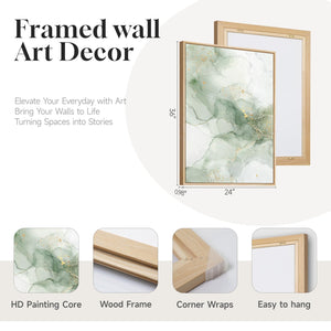Large Framed Sage Green Gold Contemporary Minimalist Abstract Modern Wall Art for Living Room Set of 2