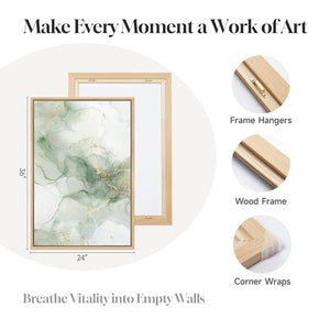 Large Framed Sage Green Gold Contemporary Minimalist Abstract Modern Wall Art for Living Room Set of 2