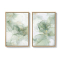 Large Framed Sage Green Gold Contemporary Minimalist Abstract Modern Wall Art for Living Room Set of 2