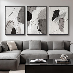 Large Framed Modern Minimalist Black White Gray Abstract Wall Art for Living Room Set of 3