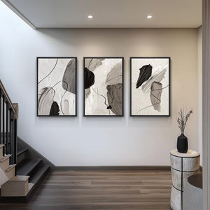 Large Framed Modern Minimalist Black White Gray Abstract Wall Art for Living Room Set of 3