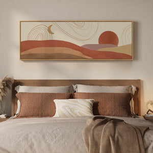 Large Framed Long Narrow Horizontal Mid Century Modern Boho Abstract Wall Art for Living Room