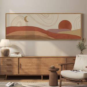 Large Framed Long Narrow Horizontal Mid Century Modern Boho Abstract Wall Art for Living Room