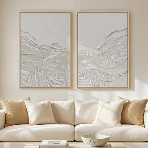 Framed 2D Print White Modern Abstract Wall Art Minimalist Wall Decor for Living Room Set of 2