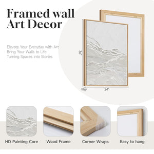 Framed 2D Print White Modern Abstract Wall Art Minimalist Wall Decor for Living Room Set of 2