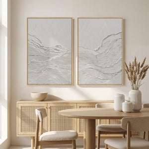 Framed 2D Print White Modern Abstract Wall Art Minimalist Wall Decor for Living Room Set of 2