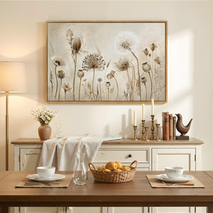 Framed Vintage Neutral Rustic Botanical Modern Farmhouse Floral Dandelion Wall Art for Living Room