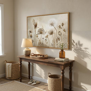 Framed Vintage Neutral Rustic Botanical Modern Farmhouse Floral Dandelion Wall Art for Living Room