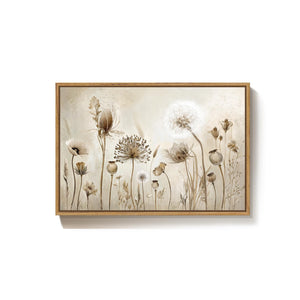 Framed Vintage Neutral Rustic Botanical Modern Farmhouse Floral Dandelion Wall Art for Living Room