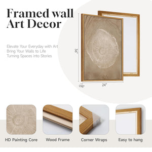 3 Piece Large Framed Neutral Modern Rustic Farmhouse Tree Ring Wall Art for Living Room