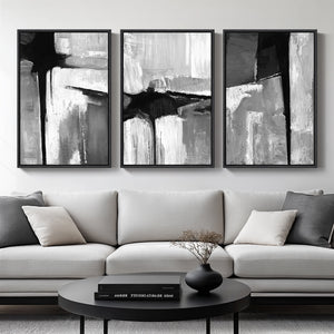 Large Framed Black and White Gray Abstract Wall Art